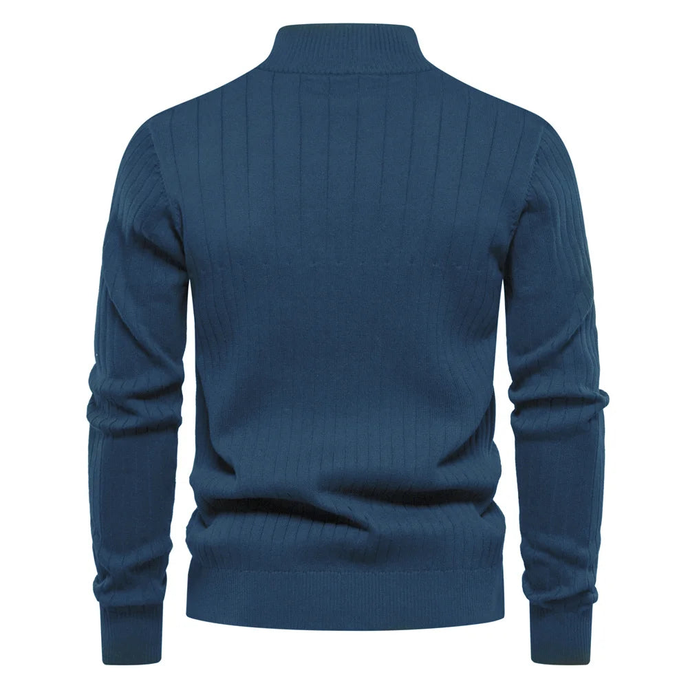 Pull tricoté en coton à col montant pour homme