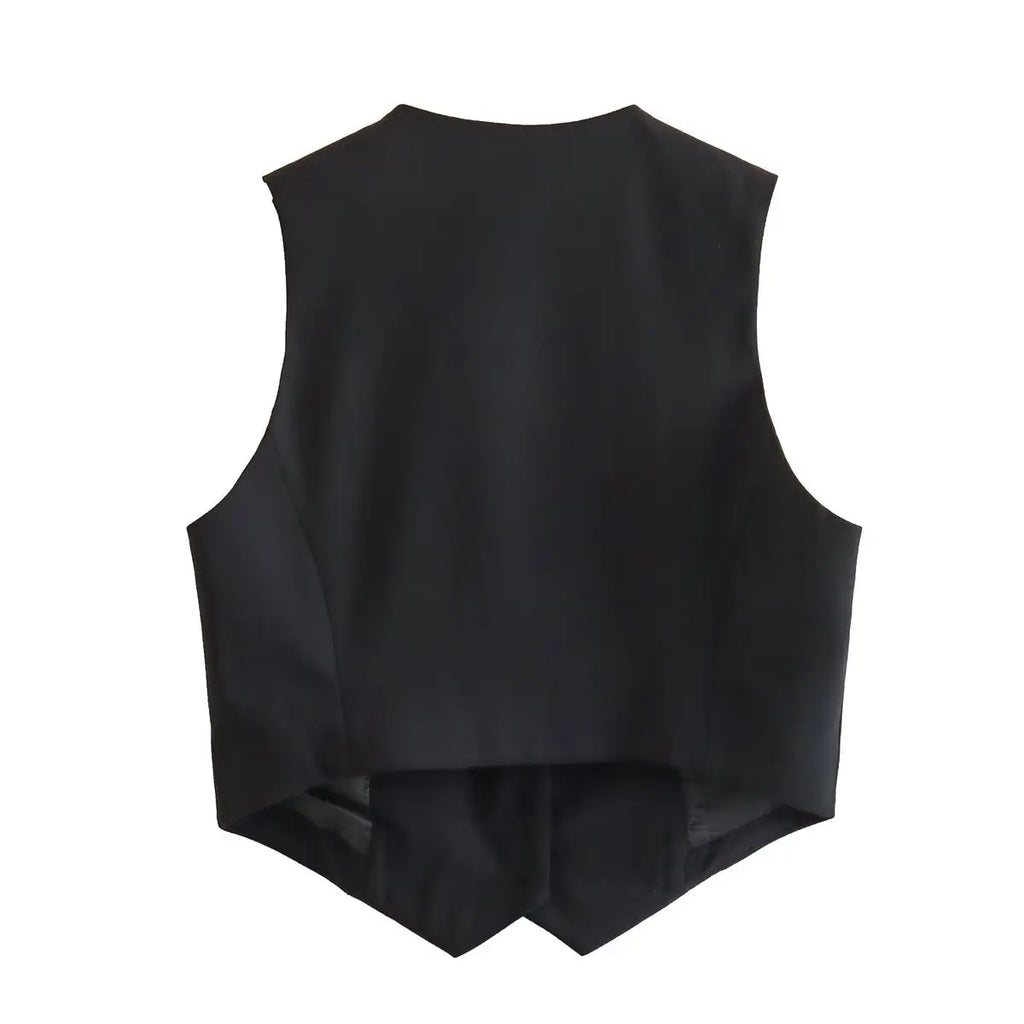 TRAFZA-Gilet Court pour Femme, Col en V, Simple Boutonnage, Vintage, Streetwear Décontracté, Haut Chic Sauvage, Nouvelle Mode, Été