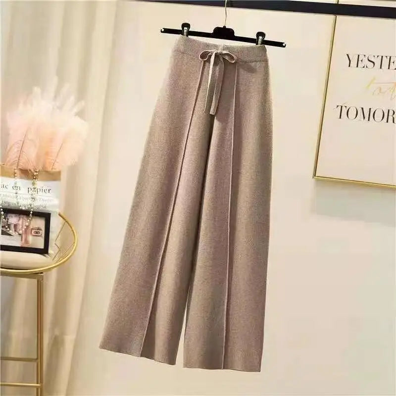 Pantalon tricoté pour femmes, taille haute, drapé élastique,