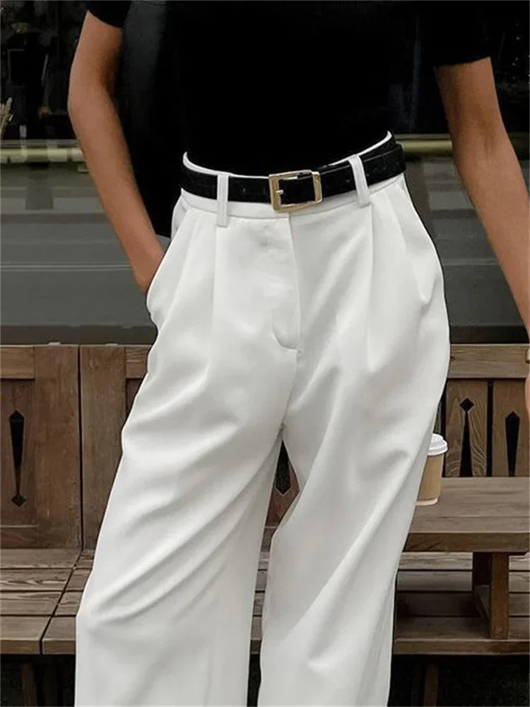 Pantalon taille haute pour femme avec poche,
