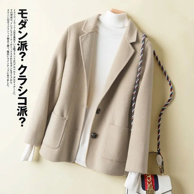 Manteau en laine femme court automne hiver polyvalent décontracté Petite