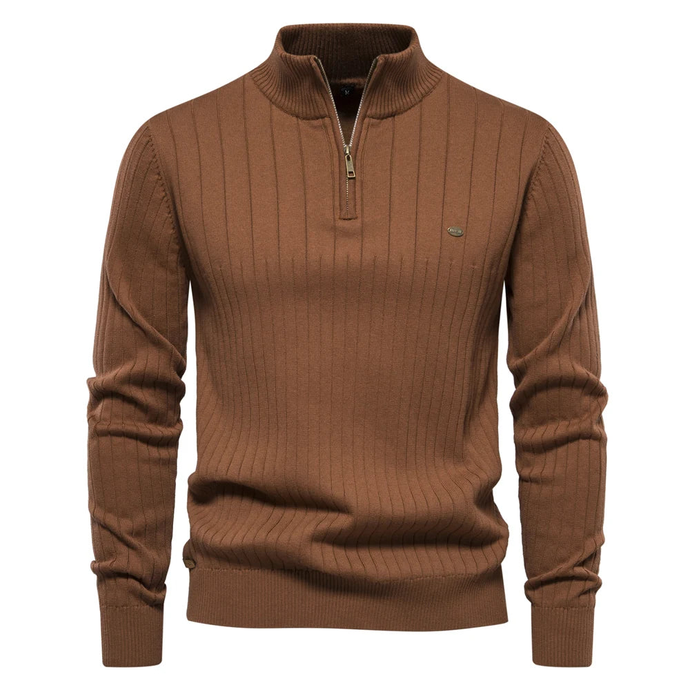 Pull tricoté en coton à col montant pour homme