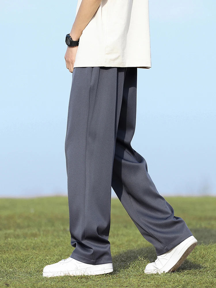 Pantalon d'été coréen pour hommes, léger et fin, en Polyester, taille élastique, Semi-large, ample, drapé, costume, pantalon décontracté