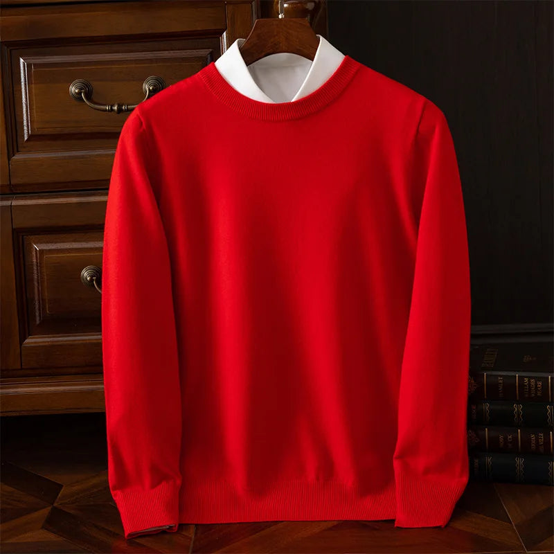 Pull en laine mérinos à col rond pour homme