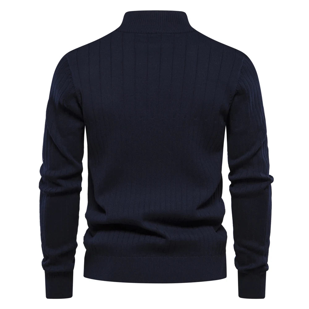 Pull tricoté en coton à col montant pour homme