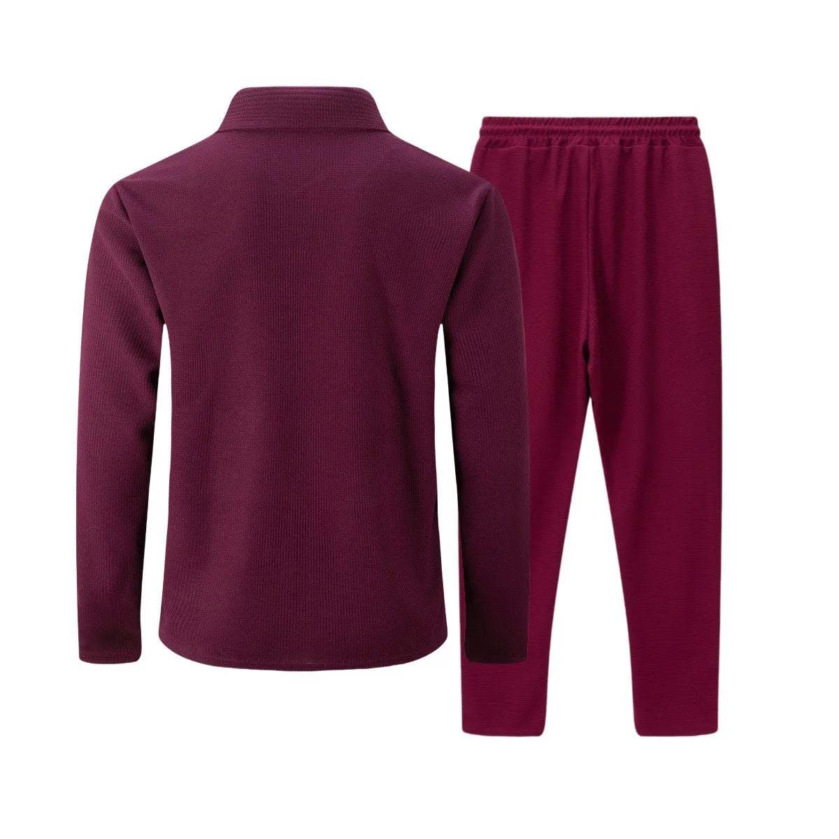 Ensemble veste cardigan ajustée à motif gaufré pour hommes, couleur unie, fermeture éclair, poche avant, revers, automne et hiver