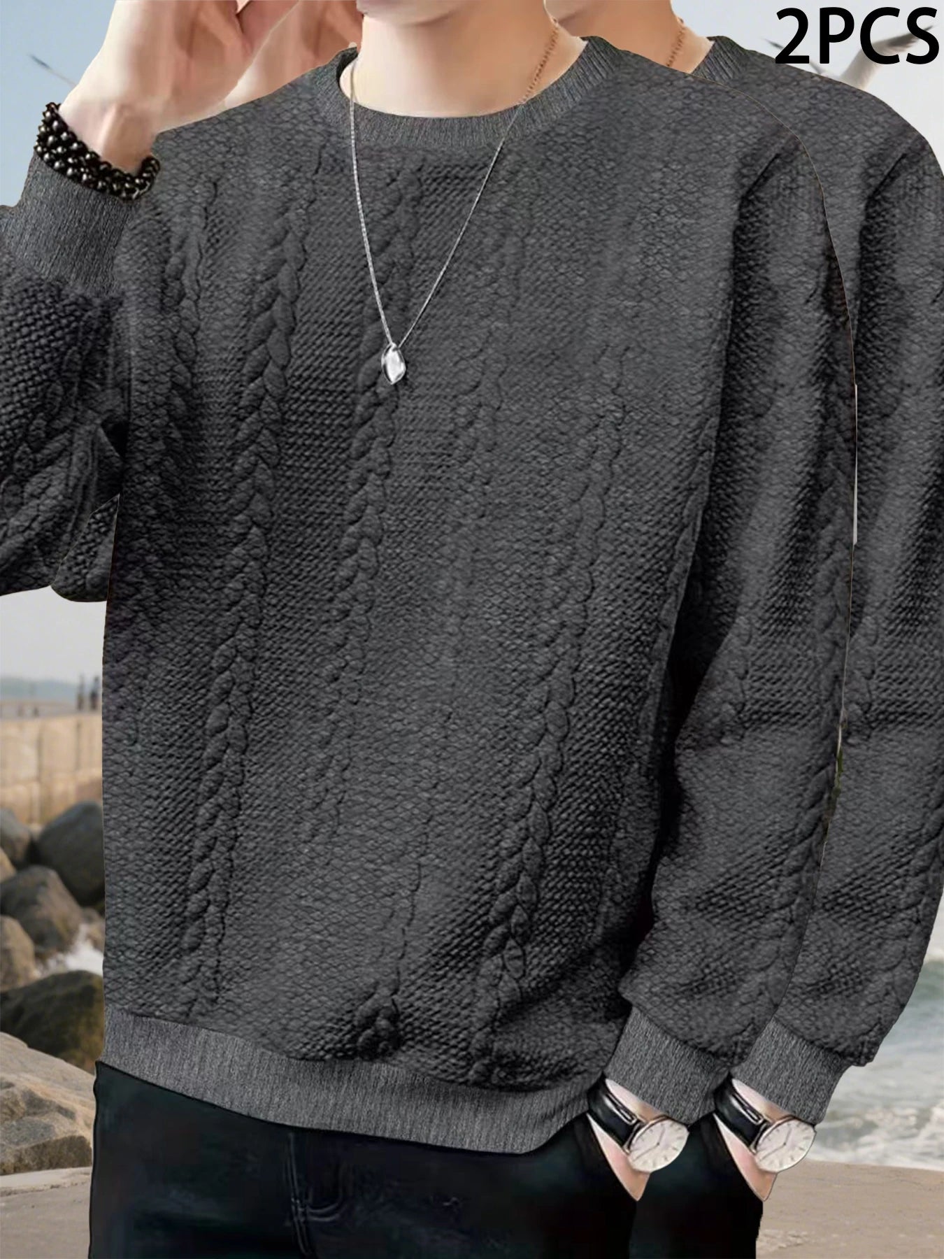 Autumn men's new round neck jacquard checkered high-end