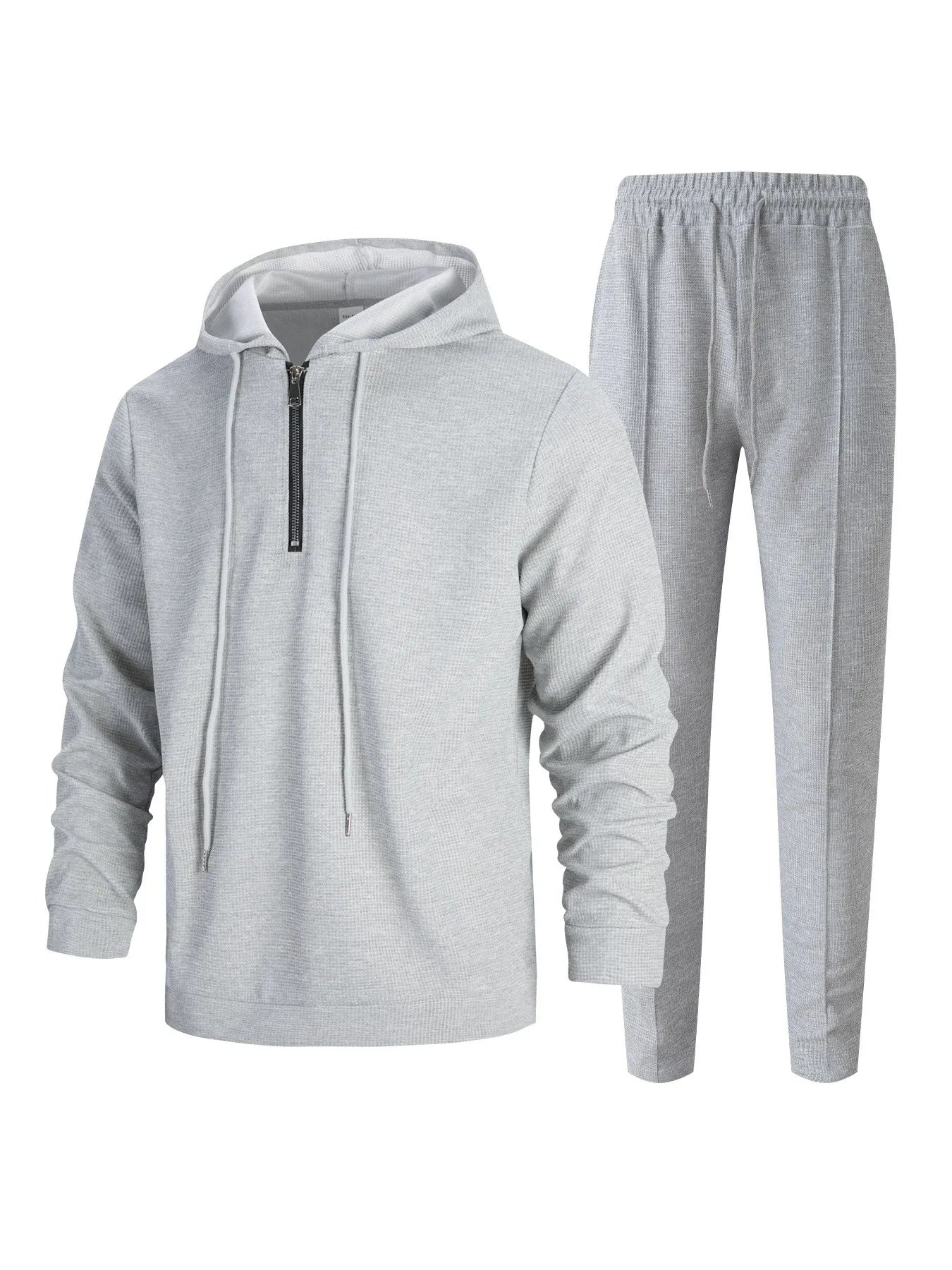 Ensemble pull et pantalon à manches longues pour hommes, gaufré, couleur unie, à capuche, demi-zip, cordon de serrage, nouvelle collection automne