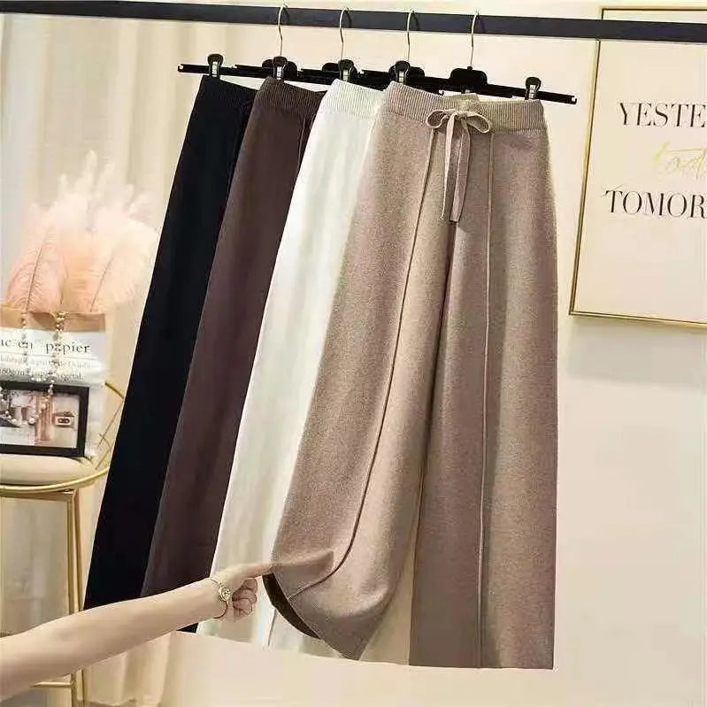 Pantalon tricoté pour femmes, taille haute, drapé élastique,