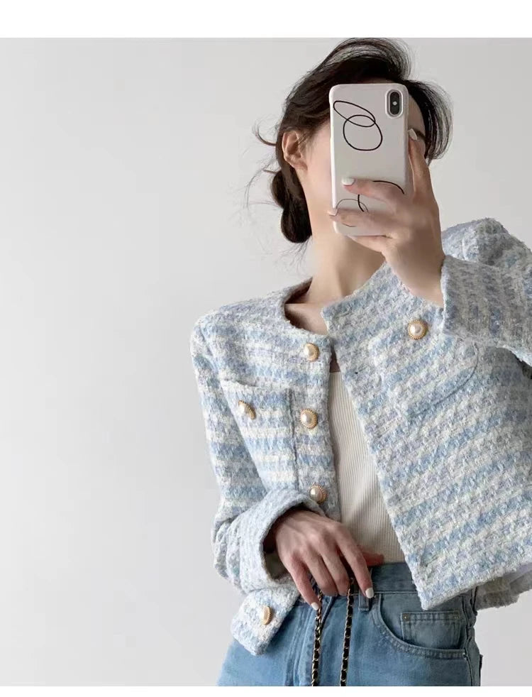 ITOOLIN automne hiver femmes élégant Tweed Cardigan manteau court avec poche simple boutonnage veste pour femmes vêtements d'extérieur amples 2024