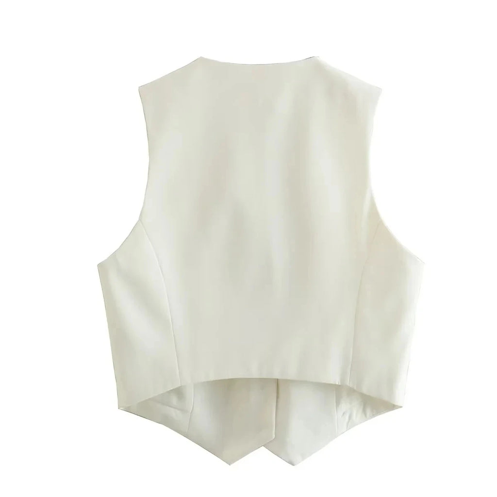 TRAFZA-Gilet Court pour Femme, Col en V, Simple Boutonnage, Vintage, Streetwear Décontracté, Haut Chic Sauvage, Nouvelle Mode, Été