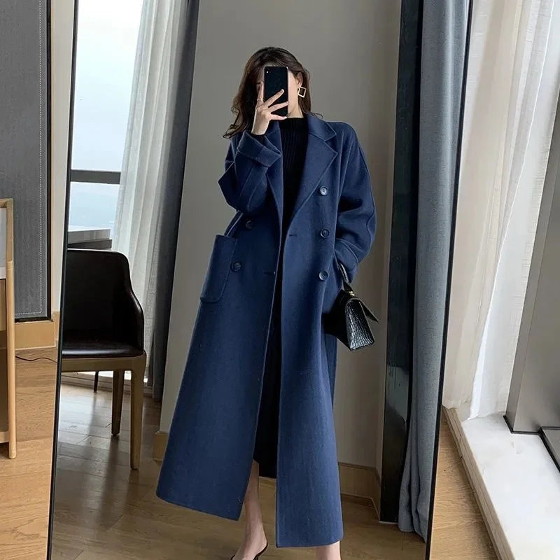 Manteau long en laine épaissie pour femme, manteau noir, mode coréenne, Harajuku, hiver