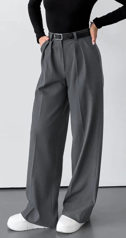 Gris trajet ample jambe large taille haute pantalon décontracté automne mode nouveau pantalon pour femme