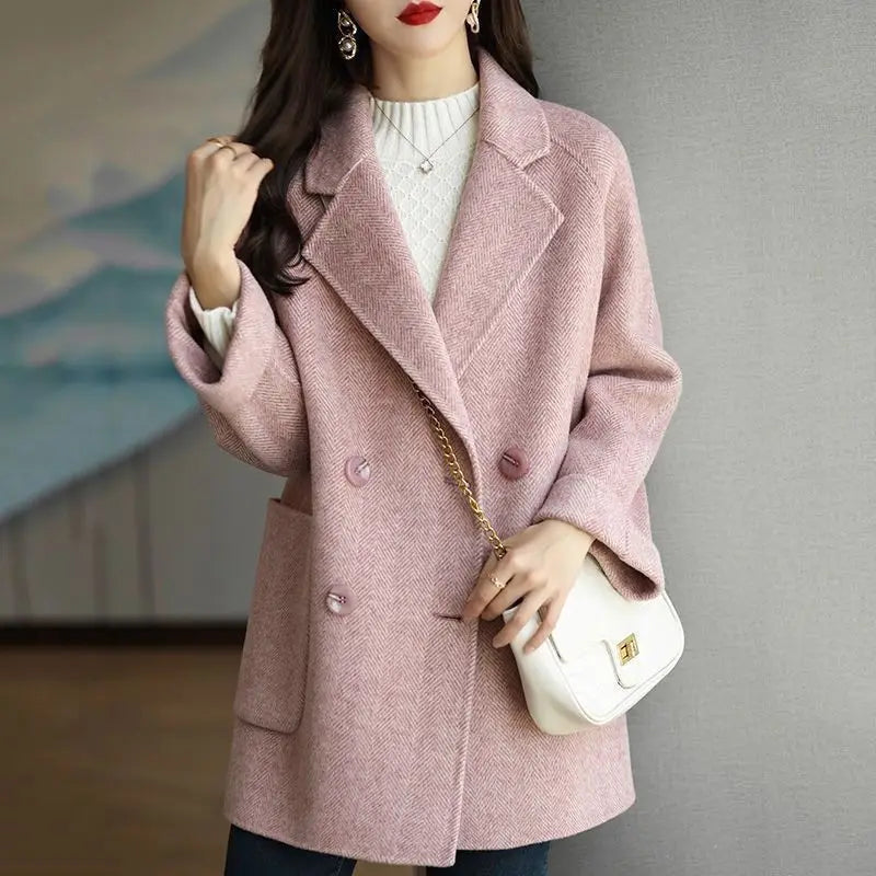 Veste en laine trempée pour femme, manteau décontracté mi-long,