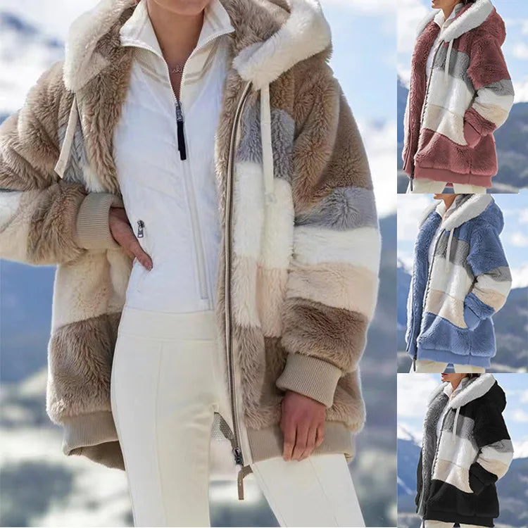 Veste surdimensionnée pour femmes, nouvelle collection automne-hiver 2023, chaud, peluche, poche, capuche, Streetwear, ample, manteau d'extérieur pour dames, Roupas Feminina