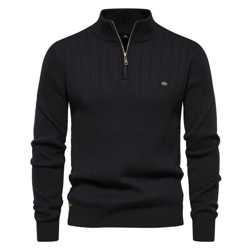Pull tricoté en coton à col montant pour homme