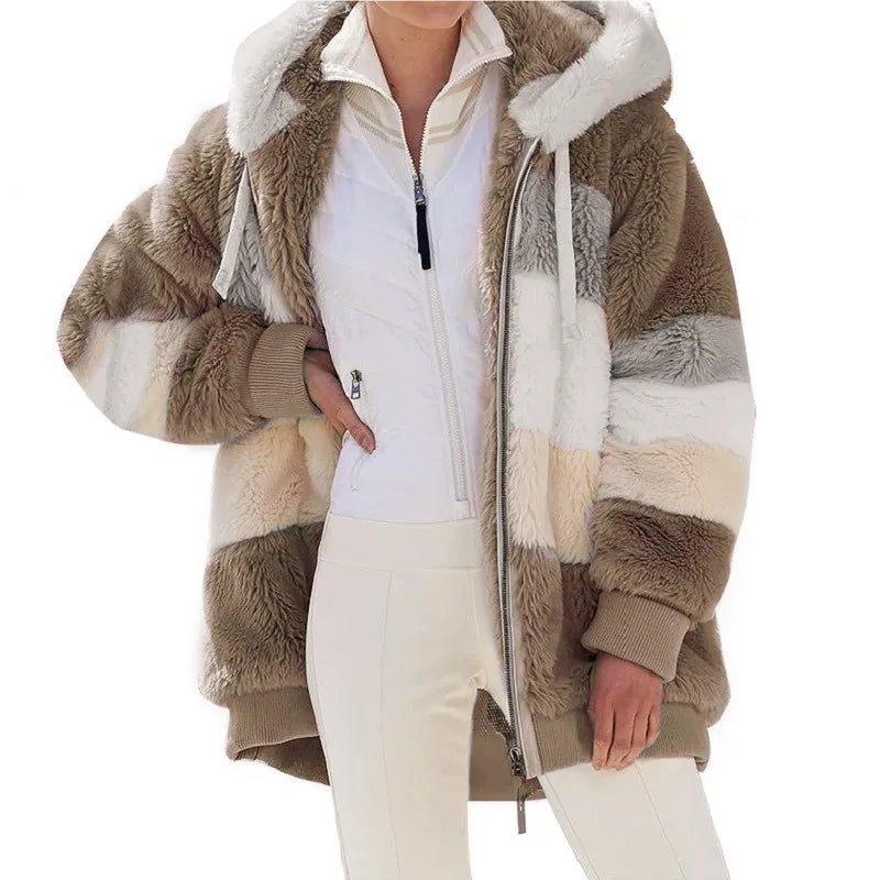 Veste surdimensionnée pour femmes, nouvelle collection automne-hiver 2023, chaud, peluche, poche, capuche, Streetwear, ample, manteau d'extérieur pour dames, Roupas Feminina