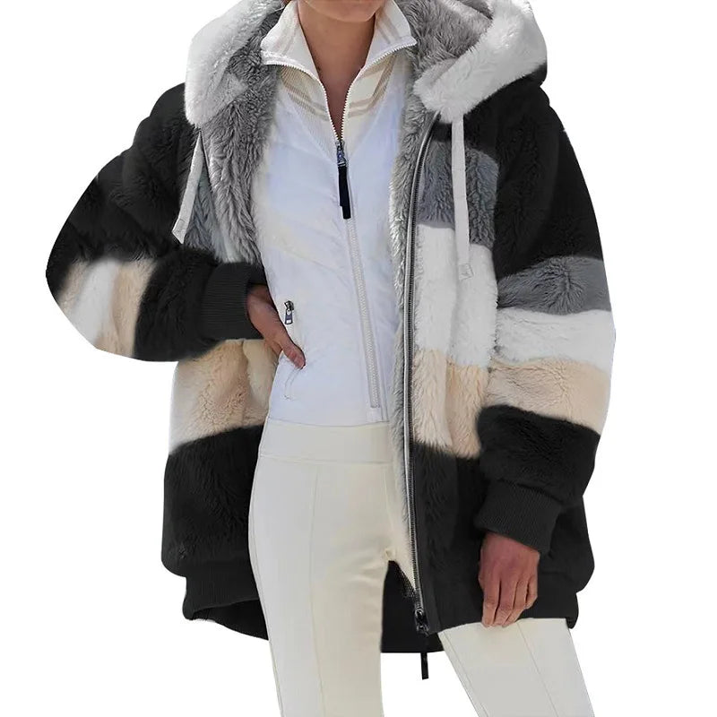Veste surdimensionnée pour femmes, nouvelle collection automne-hiver 2023, chaud, peluche, poche, capuche, Streetwear, ample, manteau d'extérieur pour dames, Roupas Feminina