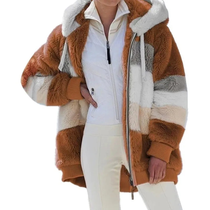 Veste surdimensionnée pour femmes, nouvelle collection automne-hiver 2023, chaud, peluche, poche, capuche, Streetwear, ample, manteau d'extérieur pour dames, Roupas Feminina