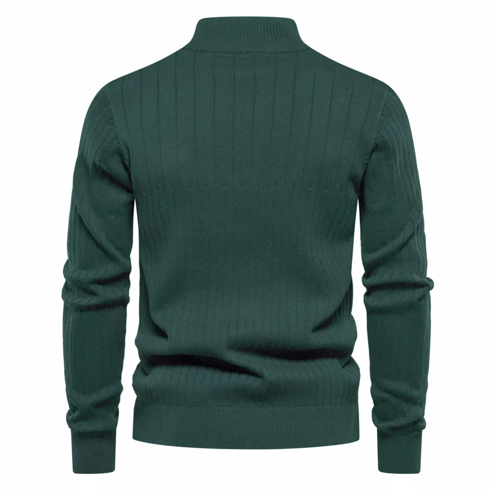 Pull tricoté en coton à col montant pour homme