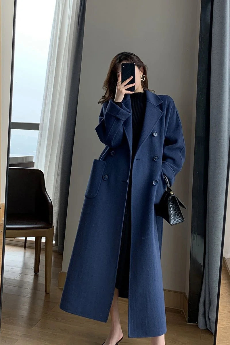 Manteau long en laine épaissie pour femme, manteau noir, mode coréenne, Harajuku, hiver