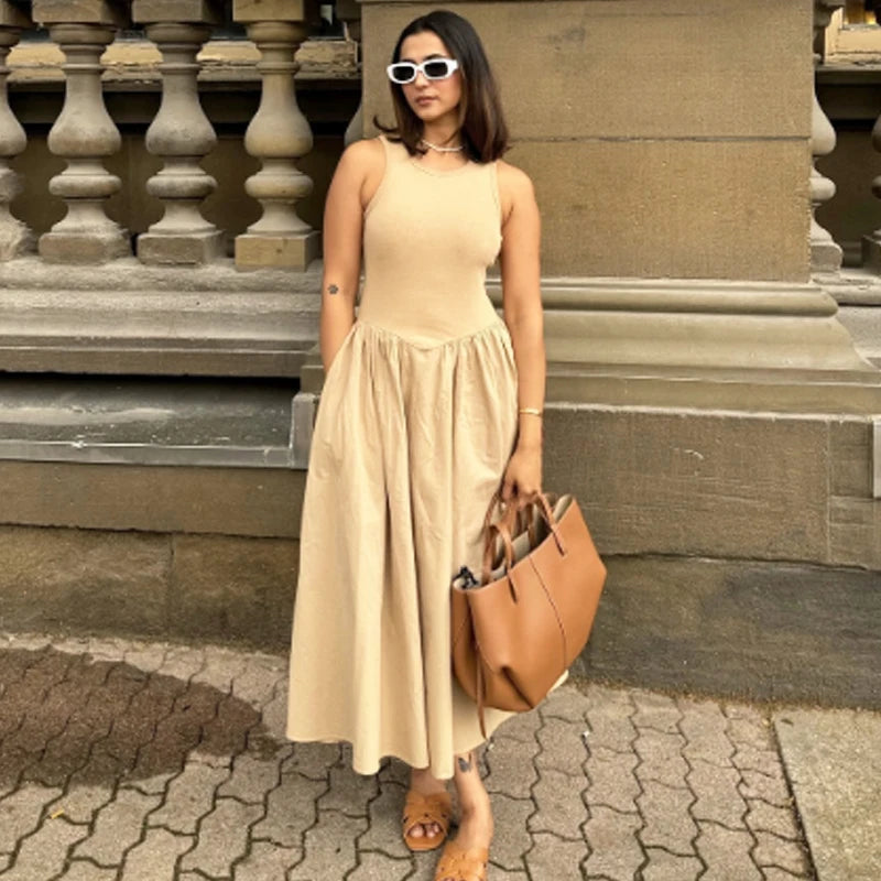HXAO kaki robes longues élégantes 2025 femmes printemps sans manches robes noires mode décontracté fête Y2k robe robes pour femme