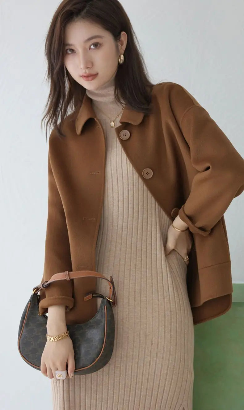 Manteau en laine femme court automne hiver polyvalent décontracté Petite