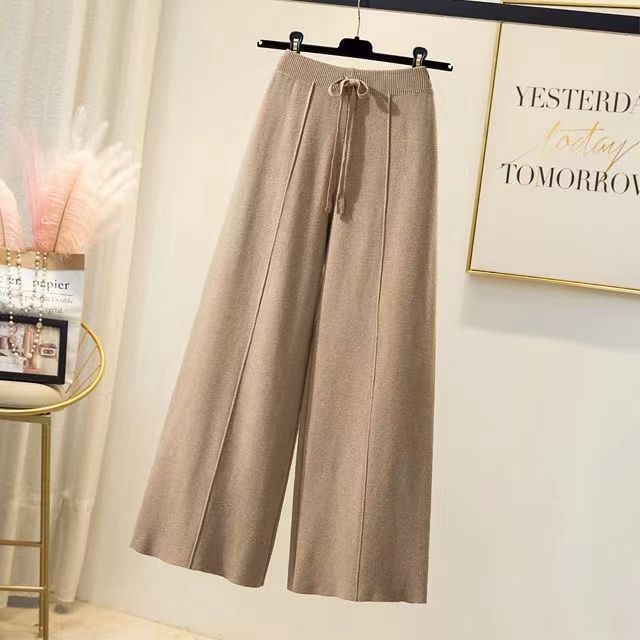 Pantalon tricoté pour femmes, taille haute, drapé élastique,