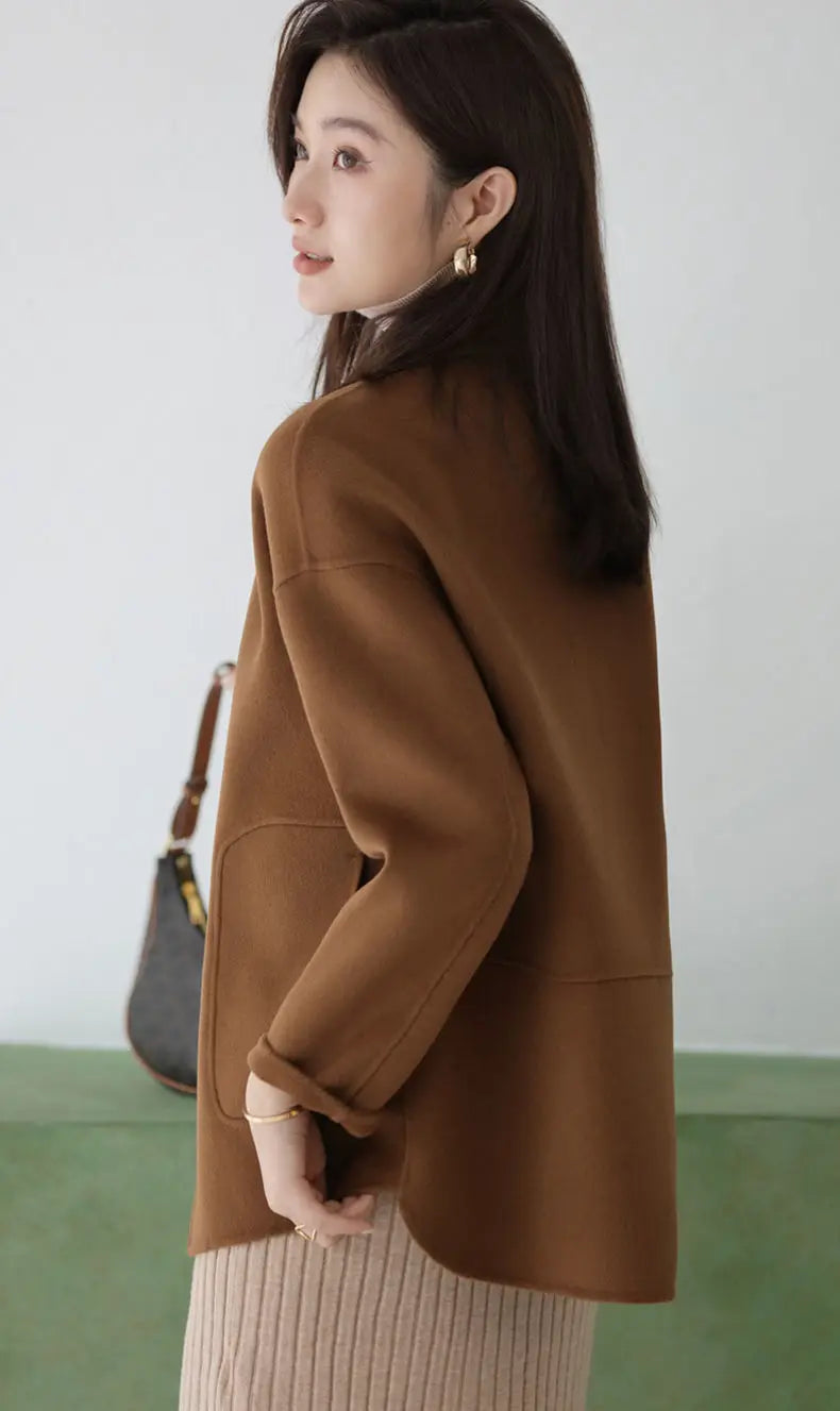 Manteau en laine femme court automne hiver polyvalent décontracté Petite