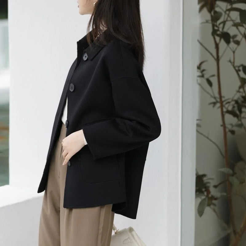 Manteau en laine femme court automne hiver polyvalent décontracté Petite