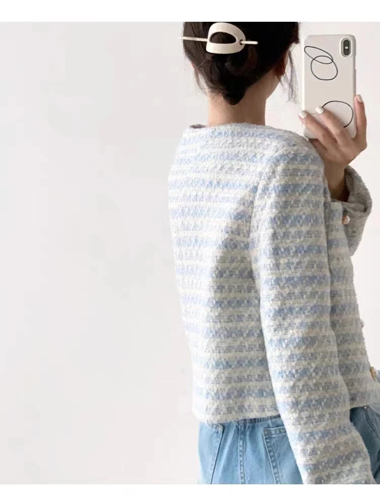 ITOOLIN automne hiver femmes élégant Tweed Cardigan manteau court avec poche simple boutonnage veste pour femmes vêtements d'extérieur amples 2024