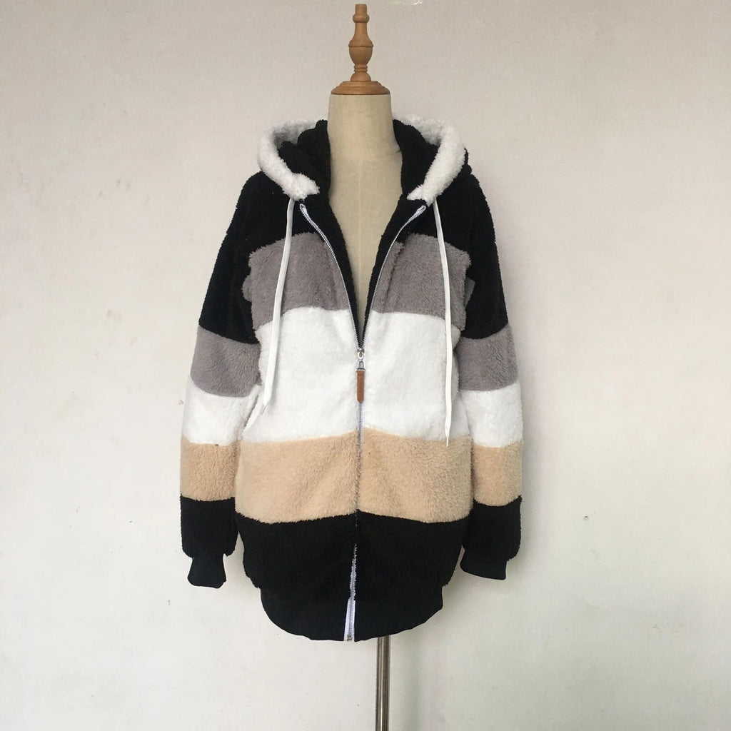 Veste surdimensionnée pour femmes, nouvelle collection automne-hiver 2023, chaud, peluche, poche, capuche, Streetwear, ample, manteau d'extérieur pour dames, Roupas Feminina