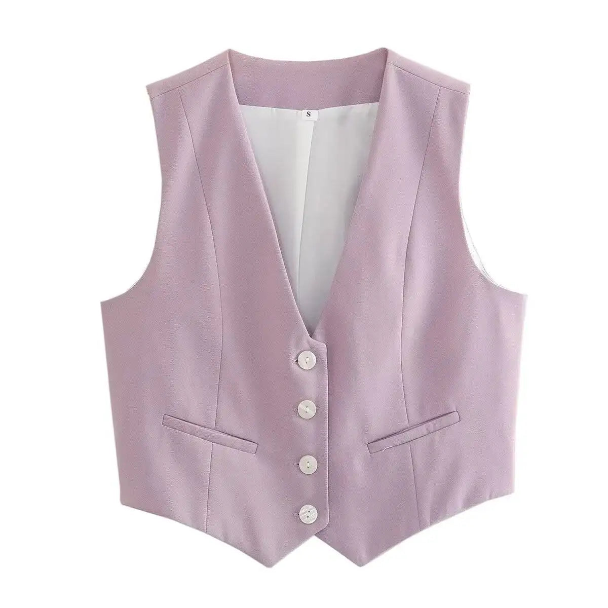 TRAFZA-Gilet Court pour Femme, Col en V, Simple Boutonnage, Vintage, Streetwear Décontracté, Haut Chic Sauvage, Nouvelle Mode, Été