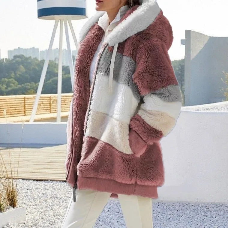 Veste surdimensionnée pour femmes, nouvelle collection automne-hiver 2023, chaud, peluche, poche, capuche, Streetwear, ample, manteau d'extérieur pour dames, Roupas Feminina
