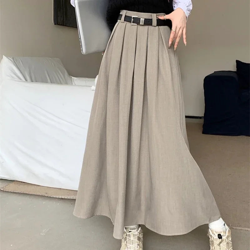 Mid-length Pleated Skirt Large Swing Type Skirt Female Long Skirts for Women