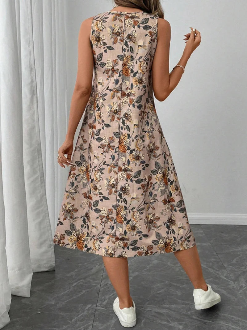 Women's Fashion New Floral Print Pocket A-line Dresses