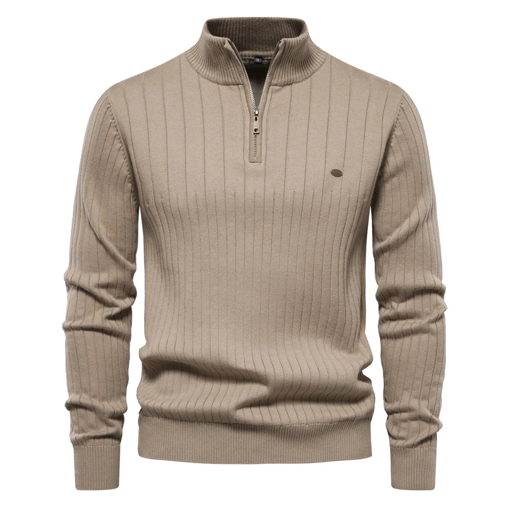 Pull tricoté en coton à col montant pour homme