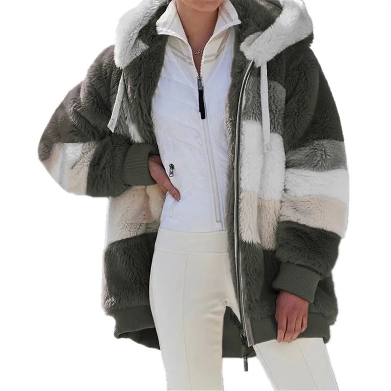 Veste surdimensionnée pour femmes, nouvelle collection automne-hiver 2023, chaud, peluche, poche, capuche, Streetwear, ample, manteau d'extérieur pour dames, Roupas Feminina