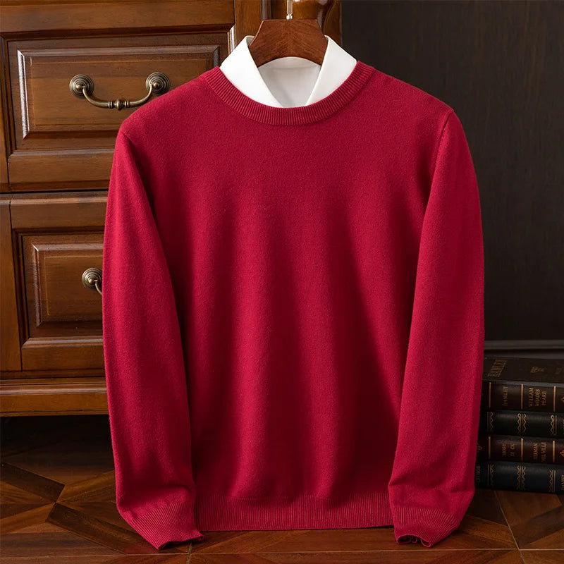 Pull en laine mérinos à col rond pour homme