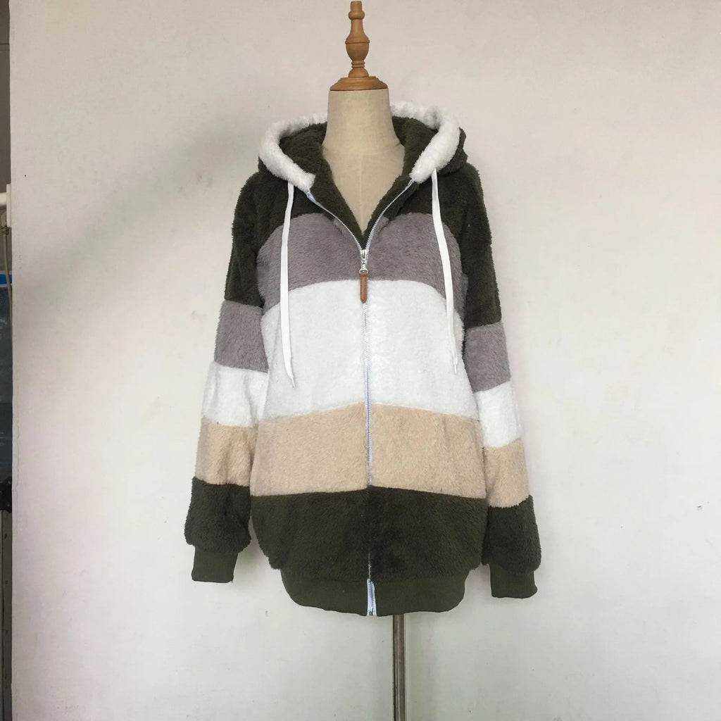 Veste surdimensionnée pour femmes, nouvelle collection automne-hiver 2023, chaud, peluche, poche, capuche, Streetwear, ample, manteau d'extérieur pour dames, Roupas Feminina