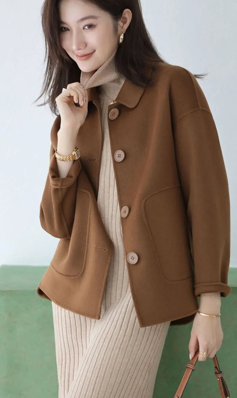 Manteau en laine femme court automne hiver polyvalent décontracté Petite