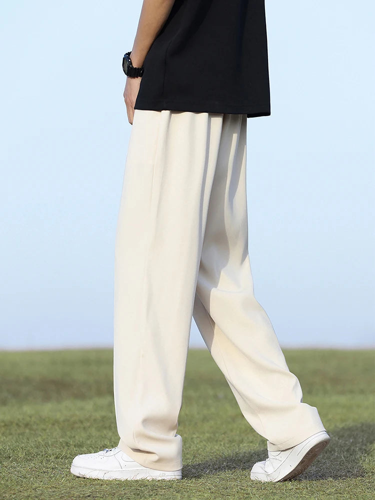 Pantalon d'été coréen pour hommes, léger et fin, en Polyester, taille élastique, Semi-large, ample, drapé, costume, pantalon décontracté