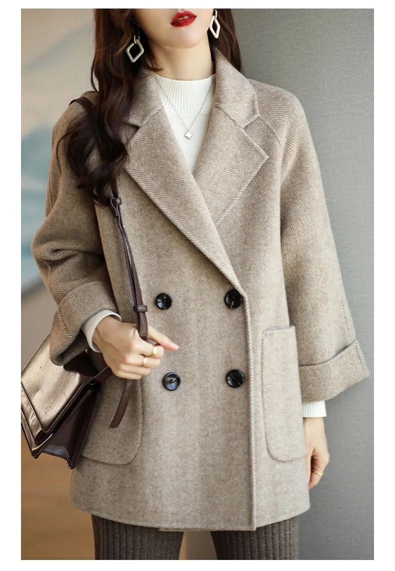Veste en laine trempée pour femme, manteau décontracté mi-long,