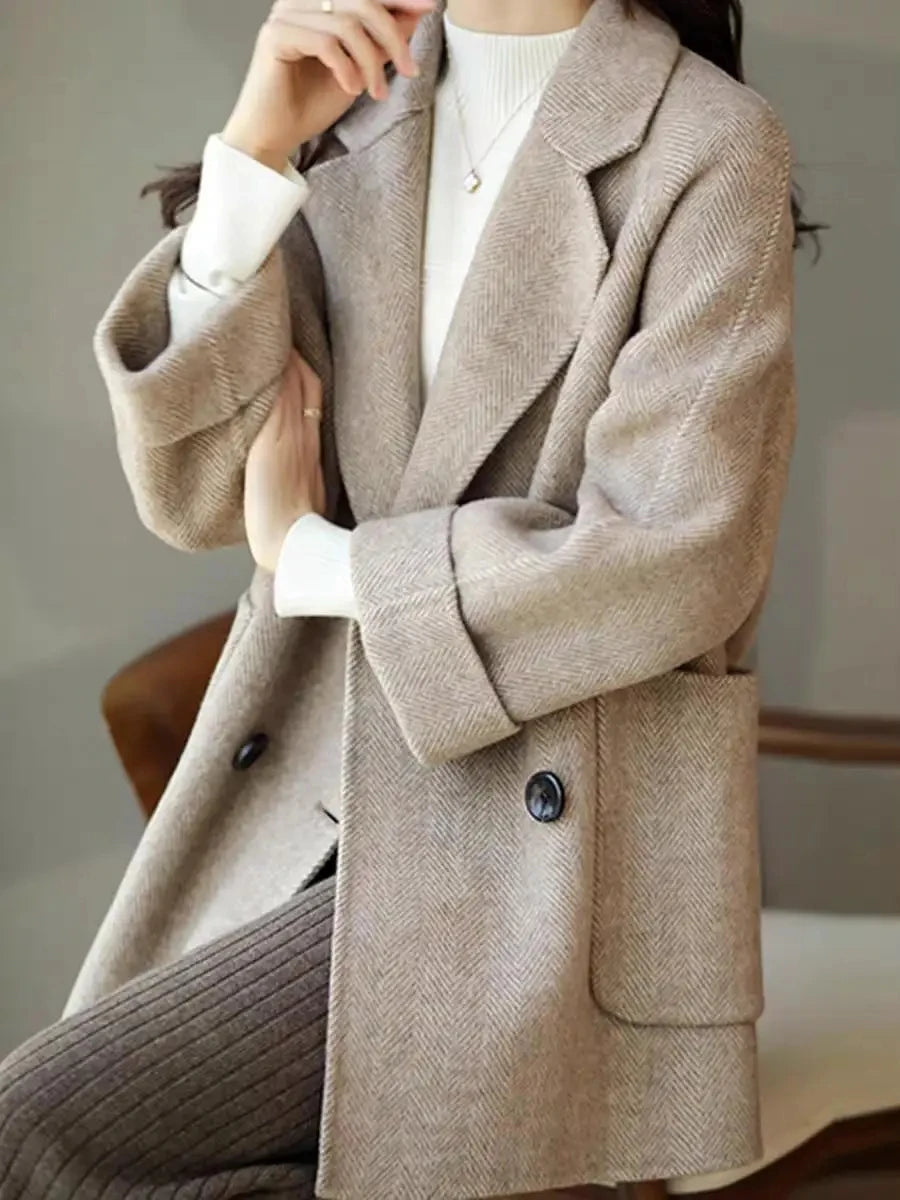 Veste en laine trempée pour femme, manteau décontracté mi-long,