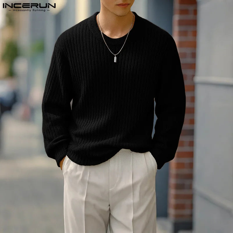INCERUN hommes pull couleur unie tricoté