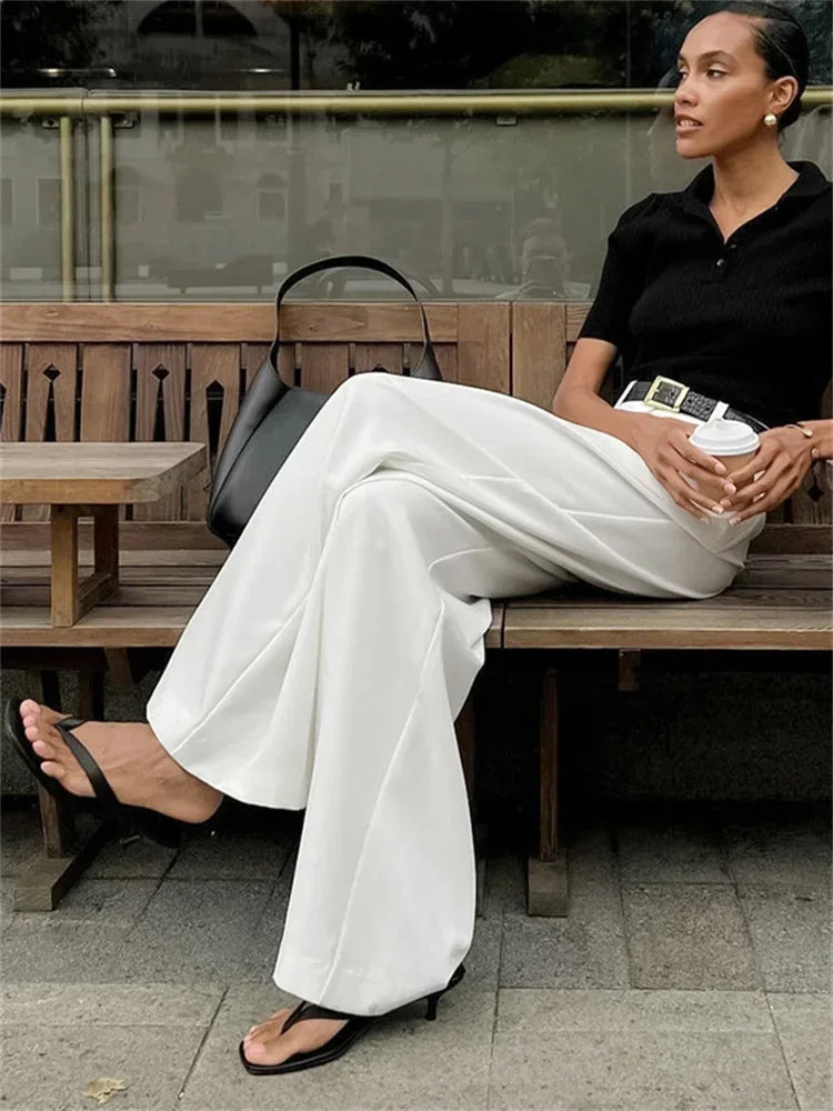 Pantalon taille haute pour femme avec poche,