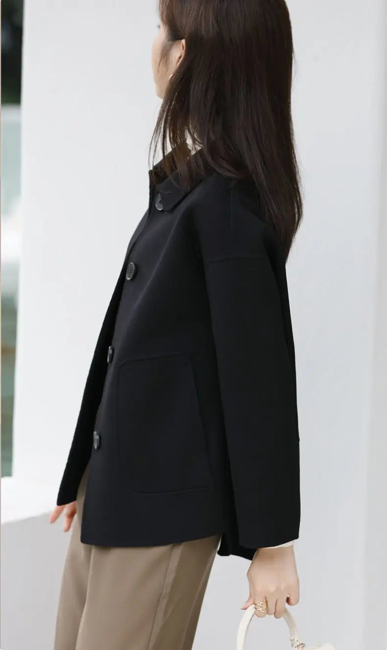 Manteau en laine femme court automne hiver polyvalent décontracté Petite