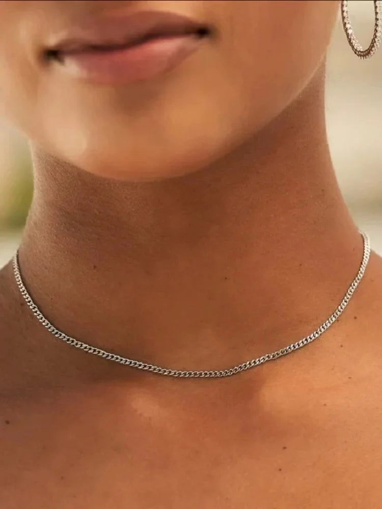 Collier chaîne cubaine pour hommes, 3mm, Simple, en acier inoxydable, à la mode, bijoux en acier titane, accessoires tendance, cadeau