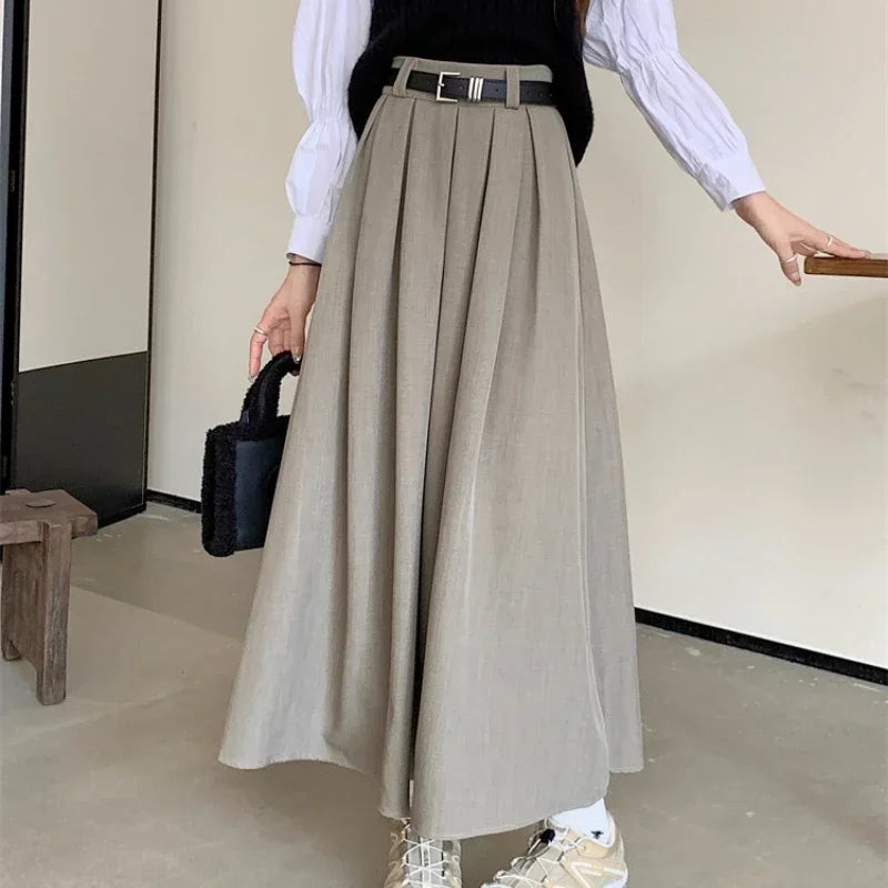 Mid-length Pleated Skirt Large Swing Type Skirt Female Long Skirts for Women