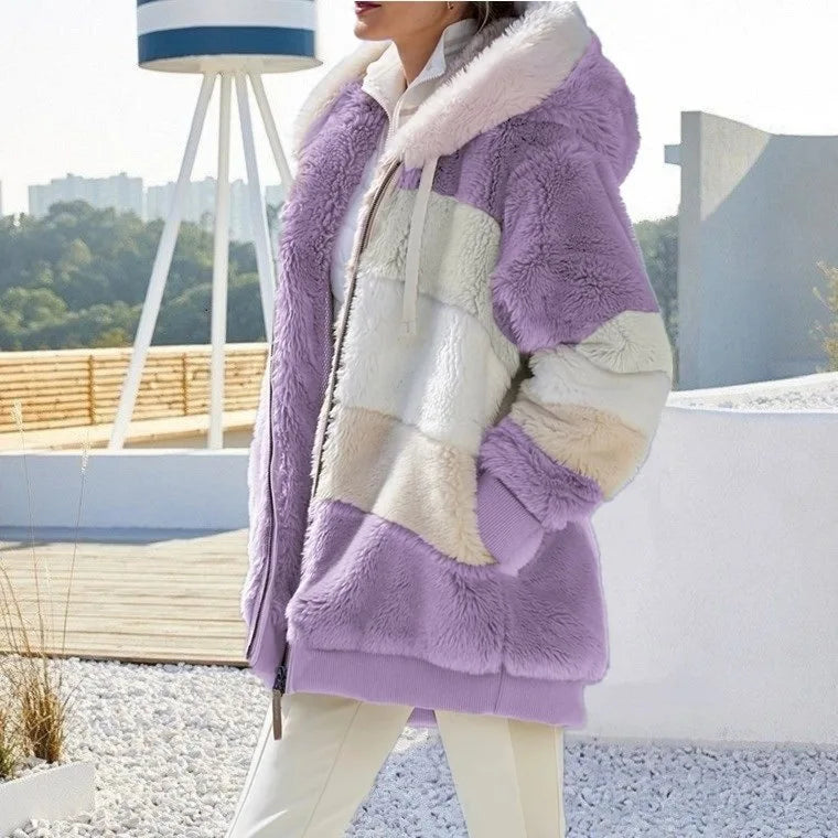 Veste surdimensionnée pour femmes, nouvelle collection automne-hiver 2023, chaud, peluche, poche, capuche, Streetwear, ample, manteau d'extérieur pour dames, Roupas Feminina